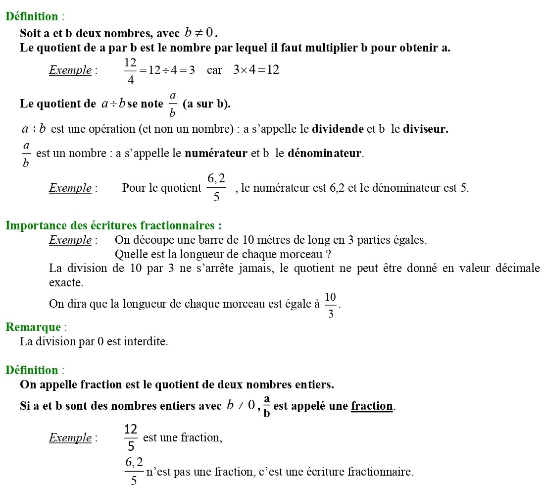 Numérateur Et Dénominateur : Cours Et Exercices Corrigés