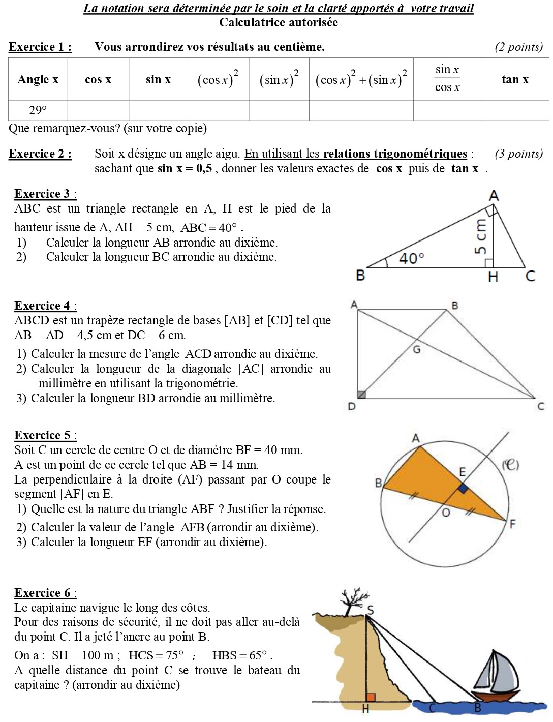 Valuations Sur La Trigonom Trie Avec Correction Zoneducation